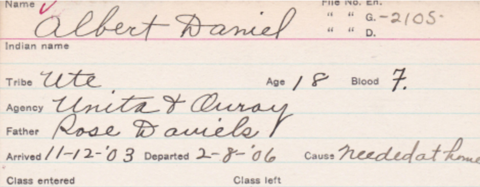 Historic image of a student information card